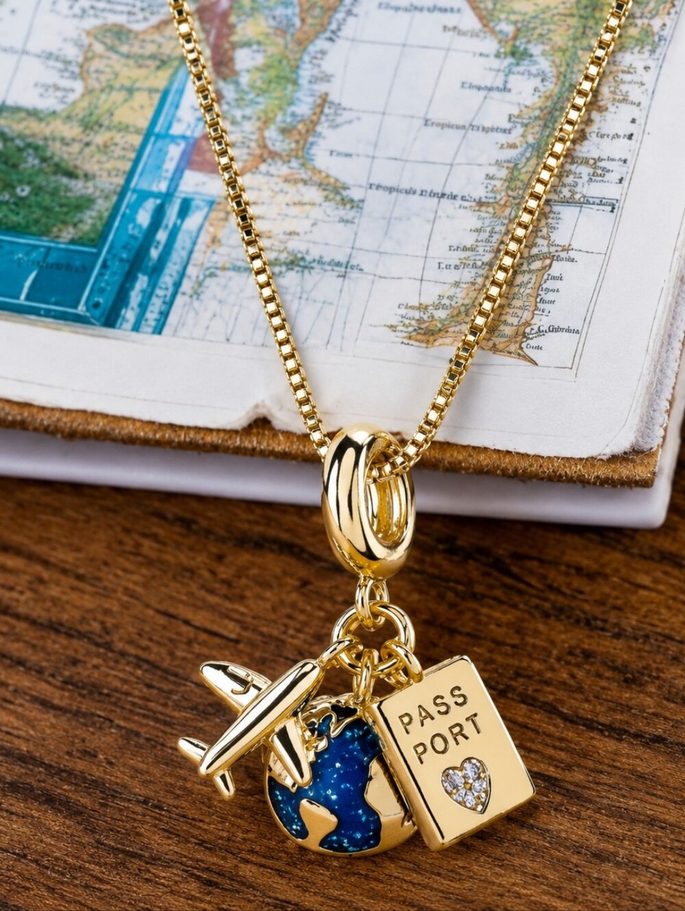 MODCLOTH TRAVEL PASSPORT AIRPLANE PENDANT NECKLACE
